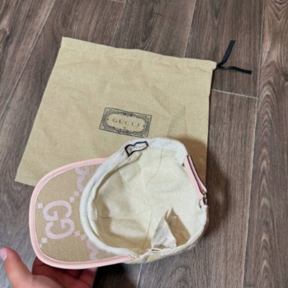 Gucci Cap Beige x Pink Jumbo GG Monogram Canvas Baseball Hat - Picture 6 of 6